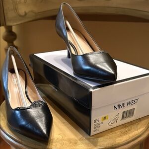 Nine West Black Heels “NW7Nydia” Classic Leather Pumps Sue 8.5 M